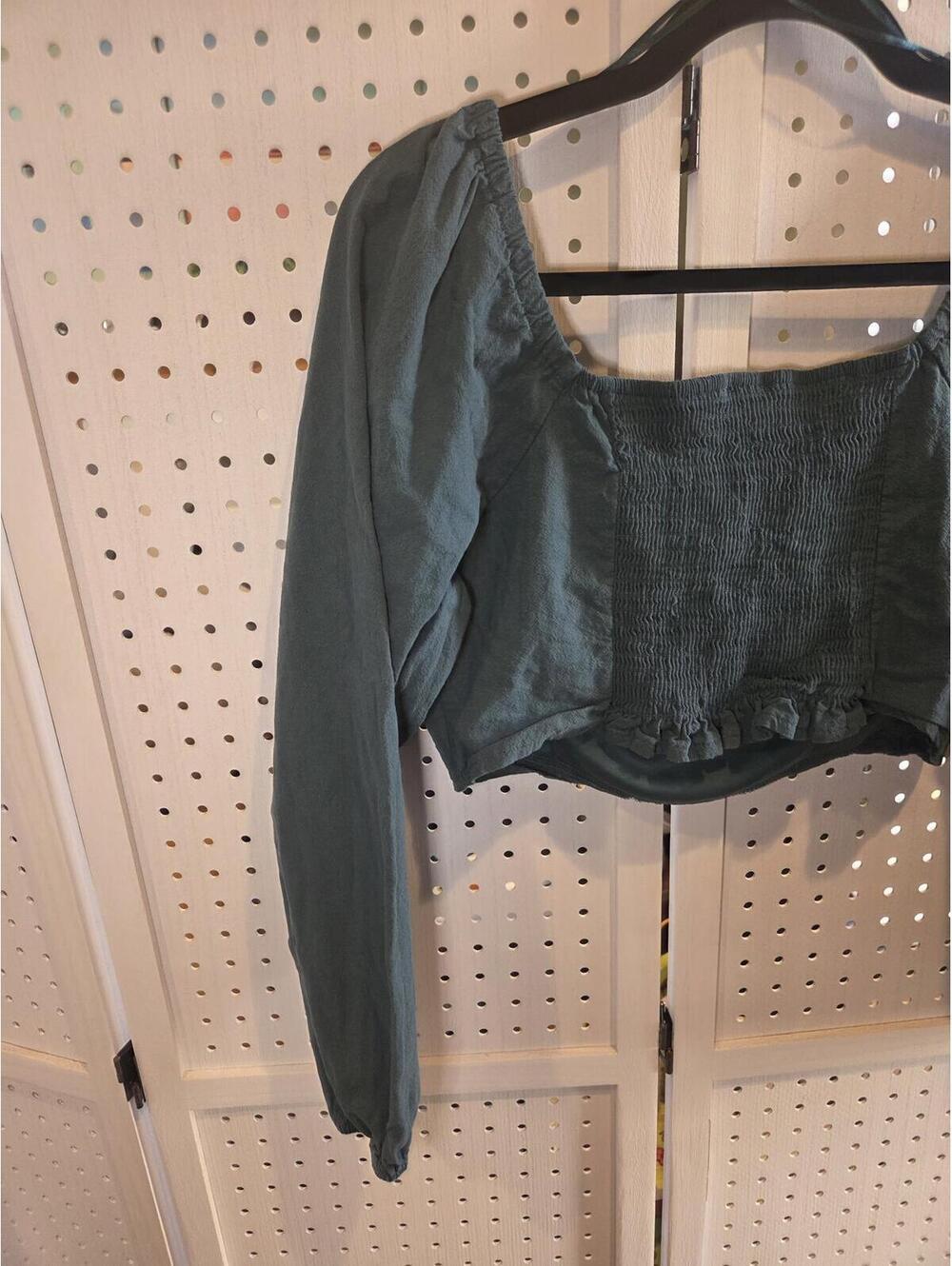 Kirious Los Angeles ( large) Green Cotton Long Sleeve Crop corset Top - Picture 6 of 9